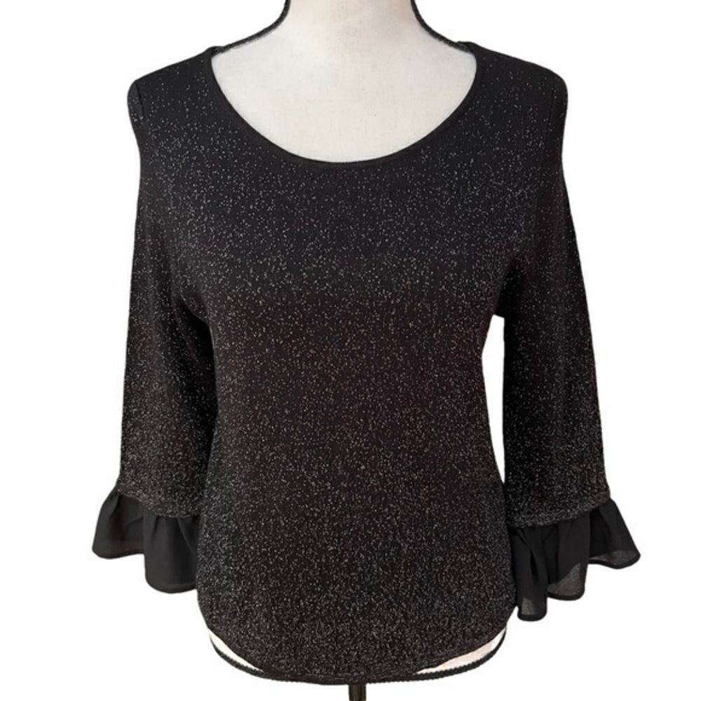 Anthropologie Moth Metallic Sweater Top ruffled sleeves size XS